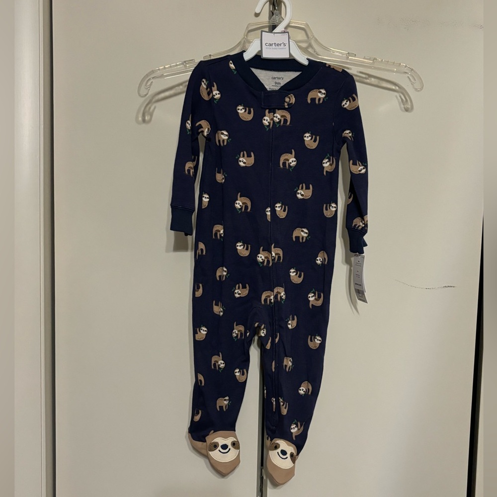 Carter's Dark Blue Sloth Patterned Footie Onesie